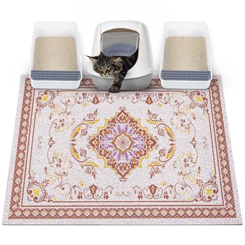 Glittme Cat Litter Mat with Non-Slip Bottom Litter Box Mat Waterproof Litter Trapping Mat Easy to Clean Washable Cat Food Mat for Kitty