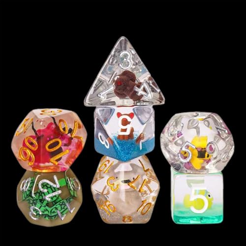 Image of Cusdie 7-Die DND Dice, Polyhedral Dice Set Filled with Animal, for Role Playing Game Dungeons and Dragons D&D Dice(Random Animal)