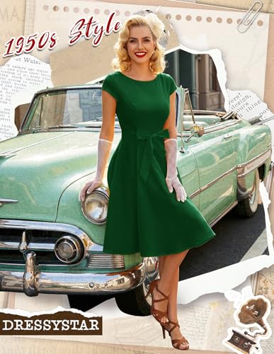 Image of Dressystar Women's Vintage 1950s A Line Cap Sleeve Cocktail Party Dress
