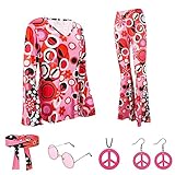 【Bequemes Material】Diese Hippie-Kleidung & 70er Jahre ausgestellte Hose für Frauen mit gutem Design, hergestellt aus schönem leichten und atmungsaktiven Stoff, ist weich, bequem beim Tragen, es ist auch leicht zu trocknen. Hippie Kostüme sind weich und dehnbar, wodurch die Taille und die Beine schlanker aussehen. Es passt perfekt für Sie, nicht eng oder juckend oder heiß. Sehr schöne 60er 70er Jahre Kostüm Frauen, ideal für Ihre Hippie Party oder den täglichen Gebrauch.