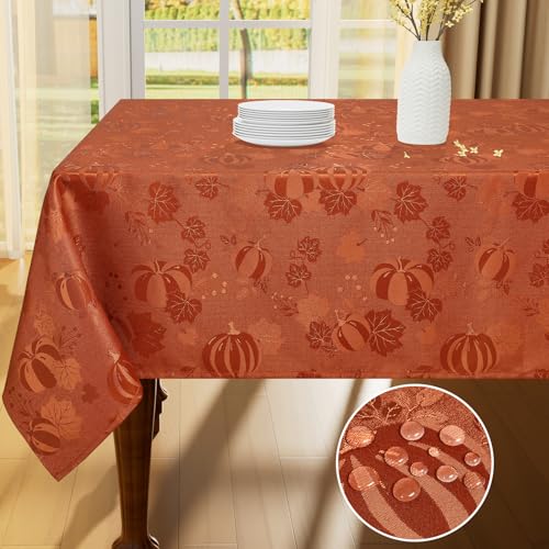 Smiry-Thanksgiving-Tablecloth-60x102-Inch-Fall-Waterproof-Damask-Table-Cloth-for-Rectangle-Table-Pumpkin-Fabric-Jacquard-Table-Covers-for-Harvest-Parties-and-Holiday-Dinner-TerracottaRust Smiry Thanksgiving Tablecloth 60×102 Inch Fall Waterproof Damask Table Cloth for Rectangle Table Pumpkin Fabric Jacquard Table Covers for Harvest Parties and Holiday Dinner TerracottaRust