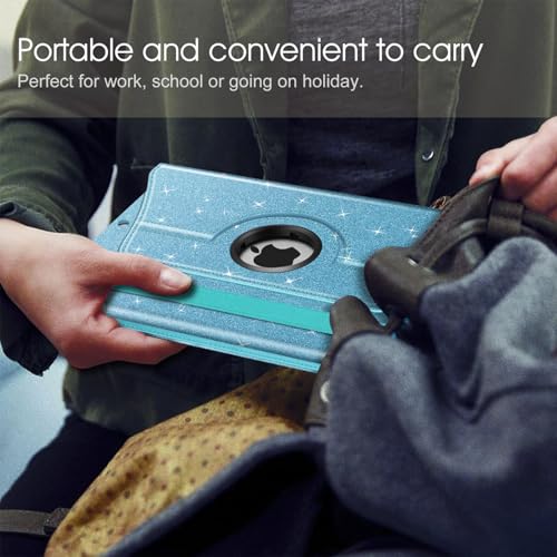 Image of Fintie Rotating Case for iPad 9th Generation (2021) / 8th Generation (2020) / 7th Gen (2019) 10.2 Inch - 360 Degree Rotating Stand Cover with Pencil Holder, Auto Wake Sleep, Glittering Blue