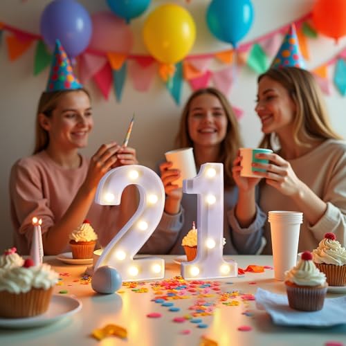 Image of LED Light Up Numbers, Marquee Number Sign for 21st Birthday Decor(21) | Battery Powered LED Lighted Numbers, Marquee Light Up Sign for Birthday Party Centerpieces Home Wall Decor Night Light
