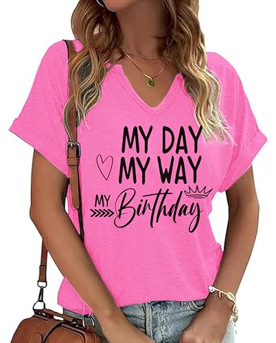 Birthday Shirts for Women V-Neck Its My Birthday Shirt Cute Birthday Girl Graphic Short Sleeve Tee Tops