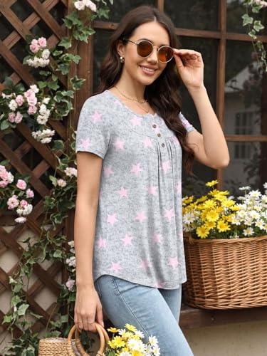 Image of Womens Summer Pajama Sets 2 Piece Short Sleeve Top and Capri Pants Plus Size Ladies Lounge Pjs Sets with Pockets