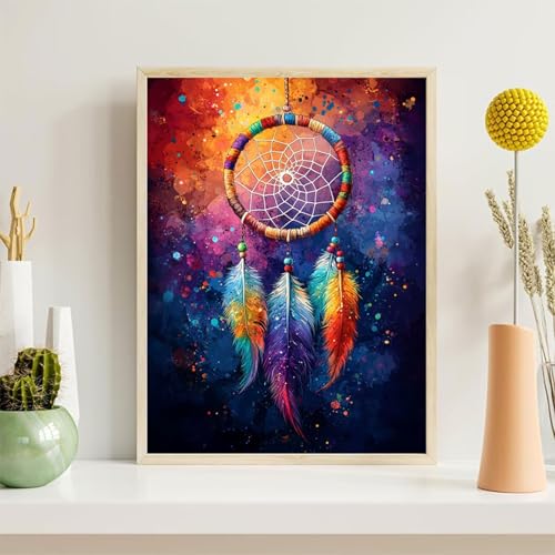 Pintura de Diamante Adultos Atrapasueños, 5D Pluma Diamond Painting Kit Completo, Manualidades Adultos DIY Cristal, Pintura con Diamante Strass Cuadrados, Decoración Pared Casa Regalo 40x60cm, z@506