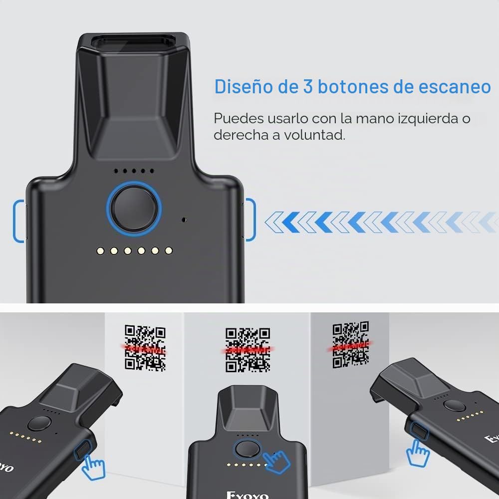 Eyoyo Escáner de Código de Barras Bluetooth, 1D Lector de Código de Barras 2D QR Inalámbrico con Manual de Castellano y Clip Trasero para Móvil, Android, iOS, Biblioteca, Almacén y Supermercado