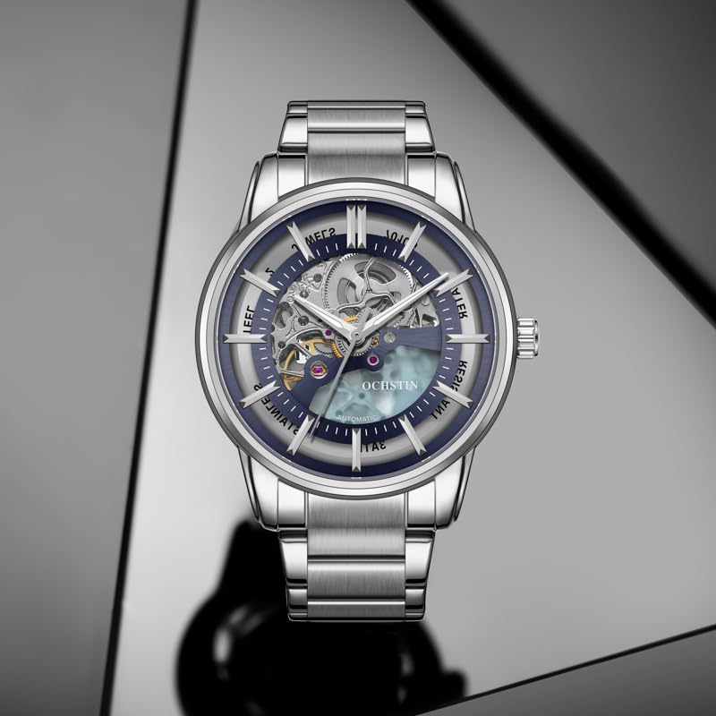 Image of OVERFLY OCHSTIN 7011 Men's Automatic Skeleton Dial Watch | Round Analog Display Mechanical Watch | Stainless Steel | Alloy Steel