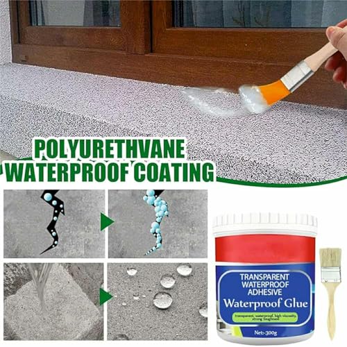 Image of Transparent Waterproof Adhesive Glue (300g) - Anti-Leakage Invisible Coating Layer with Application Brush for Bathroom Tiles, Balcony, Roof Cracks, and External Wall Leakage Repair