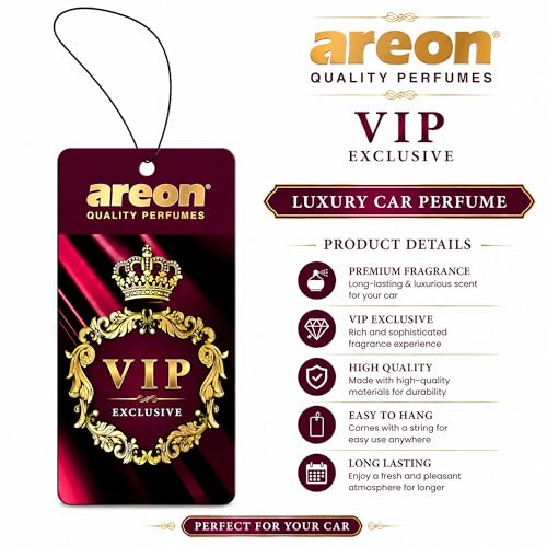 Image of AREON VIP Hanging Car Air Freshener Pack of 3 - Premium Car Perfume with Natural Fragrances, Stylish Hanging Cards Long Lasting Auto Air Freshener for Car, Home, Office & Vehicle Interior - UNIQUE