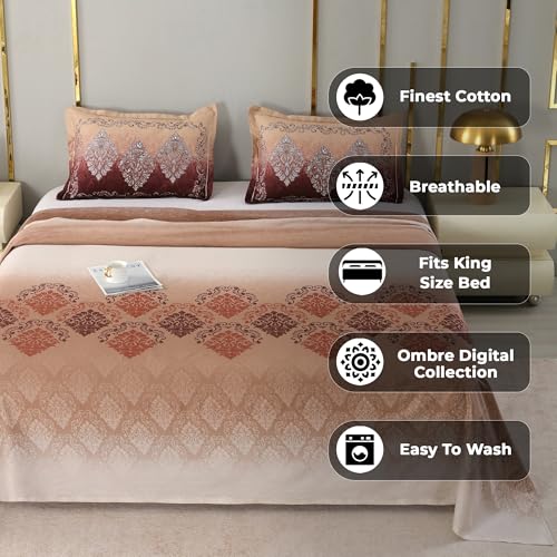 Image of Story@Home Luxe 100% Cotton Sateen Weave Compact Yarn Bedsheet King 108 x 108 Inches Motif 300 TC Soft Flat Sheet with 2 Pillow Covers 18 x 27 Inch -Cocoa Dusk Ombre-Gift Packaging