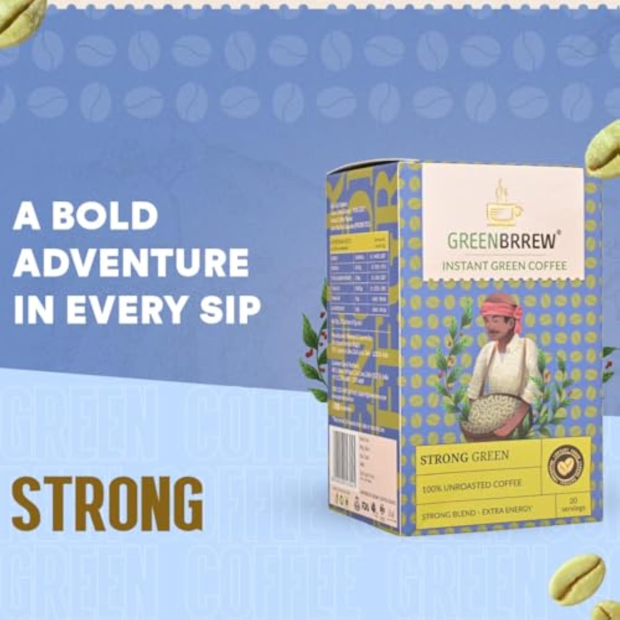 Greenbrrew Strong Green Unroasted Coffee Blend, Extra Energy