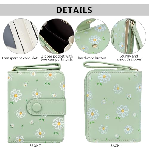 Image of Farcauo Womens Wallet Cute Small Wallets for Women Green Women's Wallet Kawaii Flower Card Wallets for Women Ladies