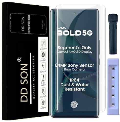 Image of DD SON UV Advanced Tempered Glass Screen Protector Guard Compatible For Lava Bold 5G (6.67 Inch, Pack of 1) Full Adhesive UV Curved Case Friendly HD+ Clarity
