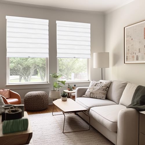 CHICOLOGY Zebra Blinds Cordless Window Shades, Dual Layer Light Filtering Roller Shades for Windows, Sheer Privacy Striped Fabric, Easy Install, 43" W x 72" H, Basic Arctic by CHICOLOGY - Image 8