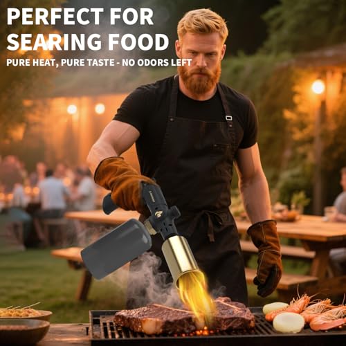Image of Powerful Propane Torch, Gift for Men Dad, Culinary Blow Kitchen Cooking Torch for Steak Searing, Campfire Charcoal Starter for Blackstone Griddle Accessories (Tank Not included)