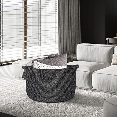 Decathlon Extra Large Black Cotton Rope Basket With Handles Blanket Storage Basket Living Room Toy Organizers And Storage Rope Laundry Basket Towel Pillow Basket 20X14… #TOP6