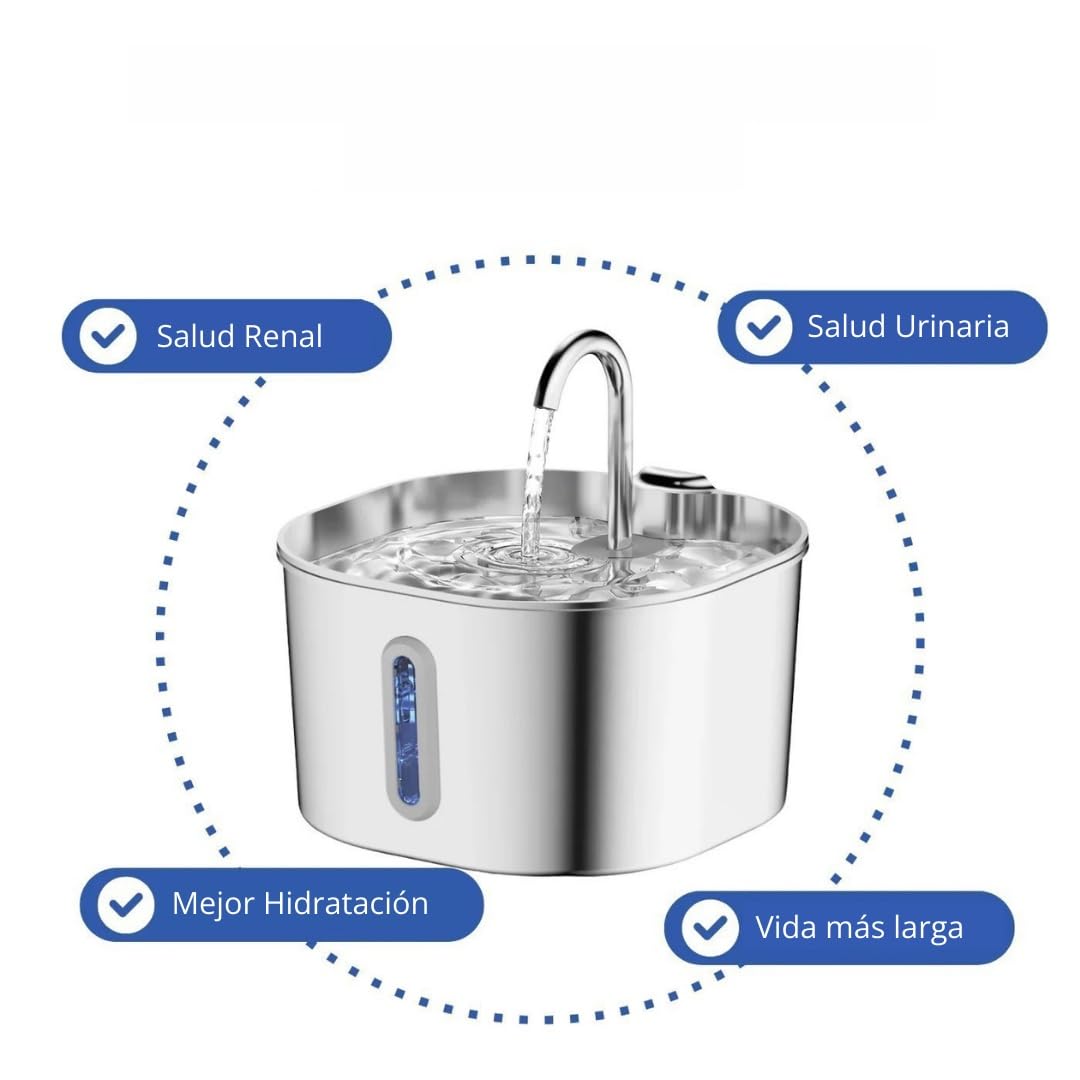 CatVitalis Fuente Gatos Acero Inoxidable, Protege a tu Gato de la deshidratación y los Problemas urinarios, Fuente Agua Gatos Automática 2,2L con Triple Filtración, Bomba Silenciosa
