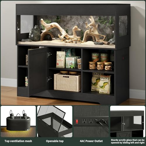 Image of Herture 60 Gallon Reptile Tank with Stand,Reptile Enclosure with Cabinet