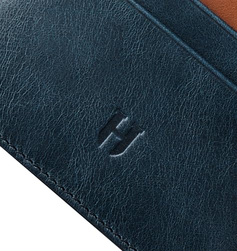 Men's Wallet, Slim Minimalist Card Holder, 6 Card Slots, Main Pocket, Full-Grain Handcrafted Front Pocket Leather, Gift Box - Pouch, Christmas & Birthday, Navy Blue (Plus Colors)2