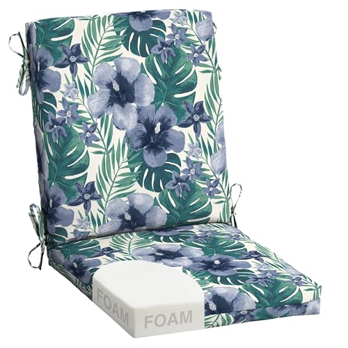 Image of Arden Foam Patio Dining Outdoor Chair Cushions, 20 x 44, Premium High-Density Foam, Never Flattens, Weather-Proof for Outdoor Chairs, Salome Tropical
