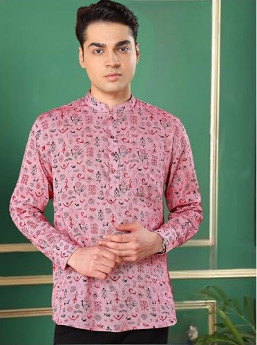 Image of Tattva Pink Tribal Printed Short Kurta