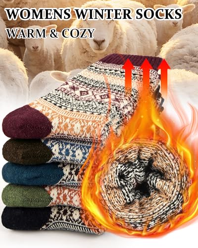 Image of Loritta Wool Socks for Women, Winter Warm Hiking Boot Socks Gifts | Classic Cozy Crew, Vintage Knit, Soft Thick House Socks, Outdoor, Christmas Gift, Stocking Stuffers for Mom Grandma Wife