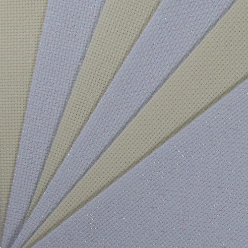Image of KCS 6 pc of 12 inch x 18 inch(30cmx45cm) 14CT Counted Cotton Aida Cloth Cross Stitch Fabric (Cream+White Opal)