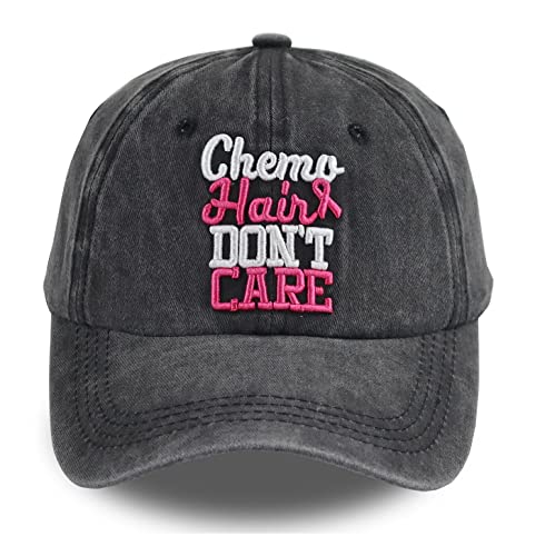 Chemo Headwear for Women Breast Cancer Awareness Accessories Pink Ribbon Hat Adjustable Washed Chemo Hair Dont Care Baseball Caps Breast Cancer Survivor Gifts for Woman Mom Wife (Black)