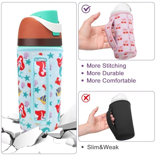 Image of Water Bottle Sleeve with Handle for Owala Kids FreeSip 16 oz, Water Bottle Scratch Resistant Sleeve, Neoprene Cover Compatible with Owala 16 oz for Boys Girls to School Travel (Abstract Flower)