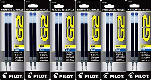 Pilot G2, Dr. Grip Gel/Ltd, ExecuGel G6, Q7 Rollerball Gel Ink Pen Refills, 1.0mm, Bold Point, Blue Ink, Pack of 12