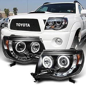 ACANII - For 2005-2011 Toyota Tacoma LED DRL Halo Ring Black Housing Projector Headlights Headlamps, Driver & Passenger