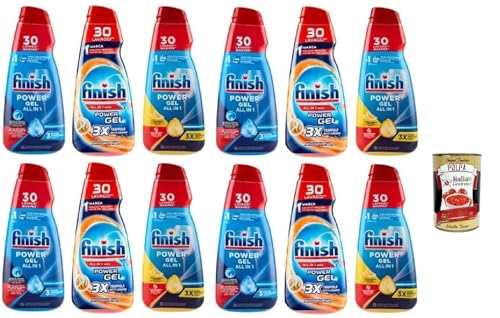 Finish Powergel Detergente líquido para lavavajillas, multifuncional, efecto desengrasante, 30 lavados, 12 x 600 ml + Polpa Italian Gourmet 400 g