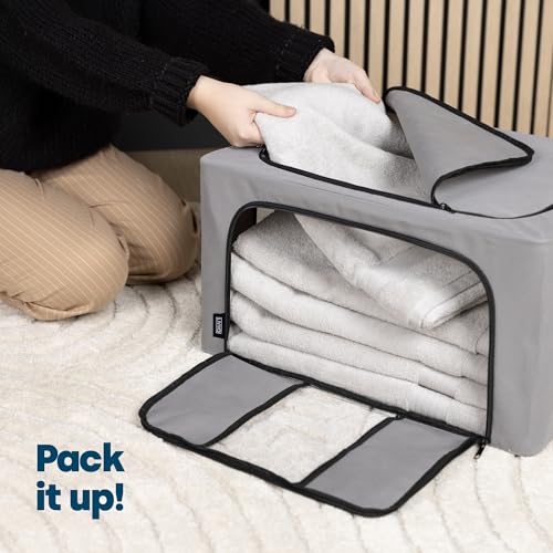 LIVIVO Set of 3 Storage Bags Boxes Organiser With Double Opening Zips Clear Windows Great for Storing Duvets Blankets, Bedding, Clothes Towels, Sweaters Toys - Under Bed Closet Wardrobe Box