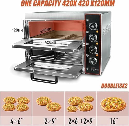 Commercial Electric Pizza Oven, 16-Inch Double Floor Toaster Grill, 40L Capacity, Stainless Steel for Restaurant and Home Use - Ideal for Pizza, Bread, Cakes, Barbecue, and Kebab