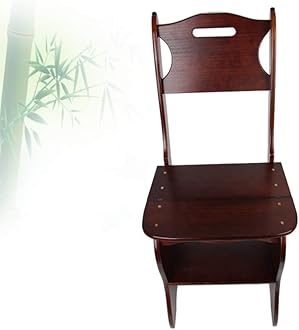 Wooden Folding Library Ladder Chair,2 in 1 Lightweight Portable Multifunctional Step Stool, 4-Step Stool Dual Purpose Stepladders, Display Stand and Flower Stand for Home(Dark Walnut)