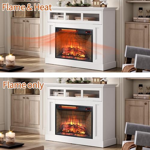 23” Electric Fireplace Insert, Realistic Resin Log, Brick Wall, Fireplace Heater with Remote/Timer, Adjustable 4 Flame Brightness, Overheating Protection,1500W (22 15/16”W x 17 5/8”H) - Thumbnail 2