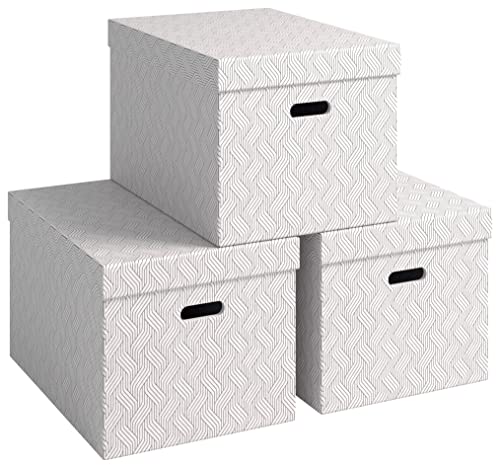 VON Leitz 61420001 Lot de 3 boîtes de rangement avec couvercle, 46 l, extra large, 100% carton recyclé, design géométrique, pour l'école, les études et la maison,...