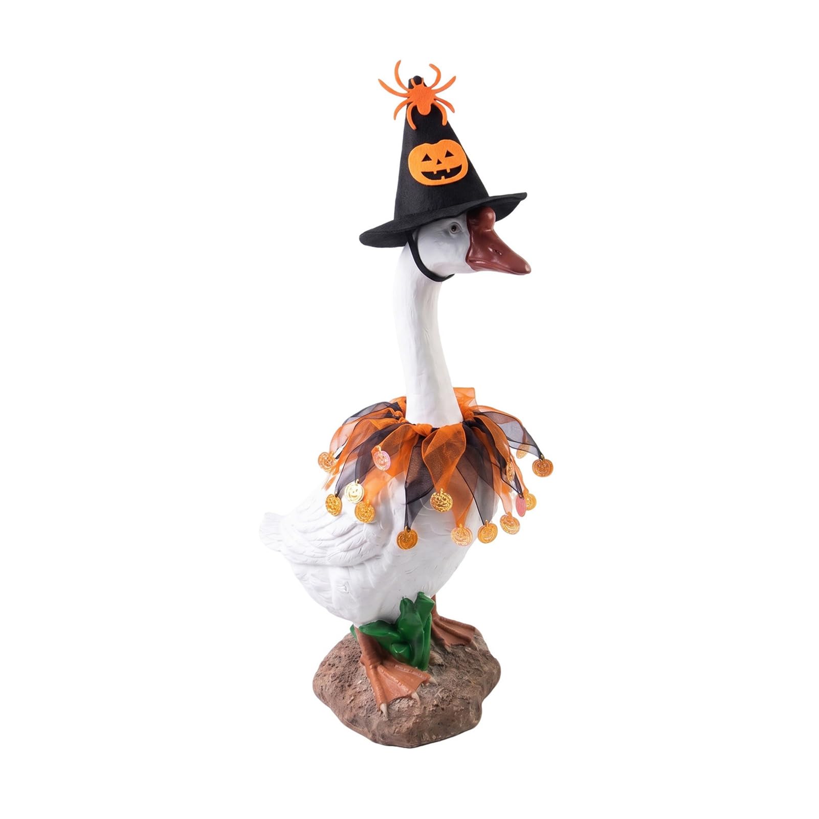 Pasisuu Halloween Goose Outfit, Festive Lawn Statue Clothes with Pumpkin Spider Pointed Hat Designed for 23 Inch, Porch Yard Decor Cute Seasonal Polyester Costume Set C