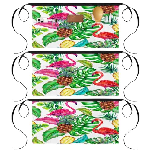 Lot de 3 demi-tabliers de cuisine courts à 3 poches motifs tropicaux