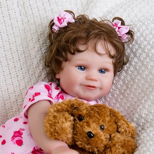 Image of EKOKIZ Lifelike Reborn Baby Dolls Girl, 20-Inch Realistic Baby Doll with Hair Baby Doll That Looks Real Cloth Body Newborn Girl with Complete Accessories for Kids 3+, Lovely& Pretty Girls
