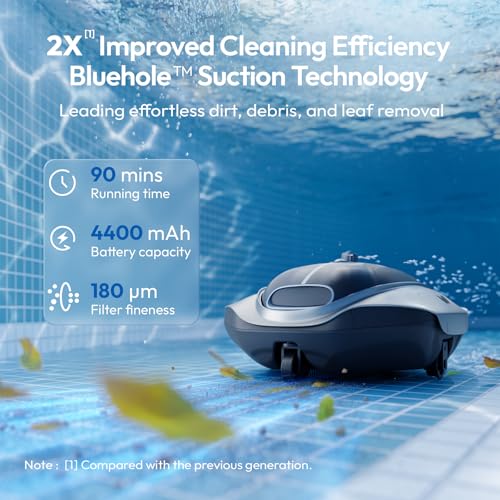 Image of Bubot 300P Cordless Pool Vacuum for Above Ground Pool, Robotic Pool Cleaner with Bluehole Suction, DirtLock 2.0, Dual Filters, Smart Sensor, Self Parking up to 850 Sq.Ft, Deep Gray
