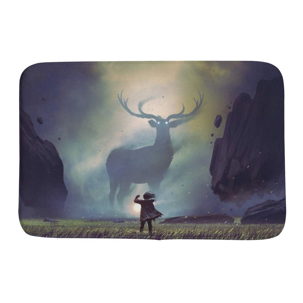 Tapis de bain pour homme motif cerf géant moelleux en polaire antidérapante 60x90 cm CHEHONG