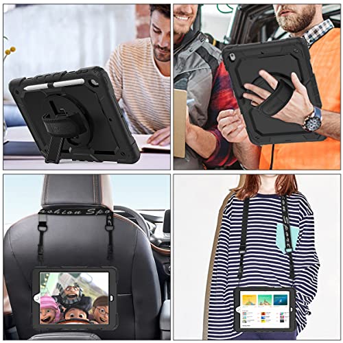 SEYMAC stock Case for iPad 9th/ 8th/ 7th Generation 10.2'', Shockproof with Screen Protector, Pencil Holder [360° Rotating Hand Strap] & Stand, for iPad 10.2 inch 2021-2019 (Black) by SEYMAC stock - Image 4