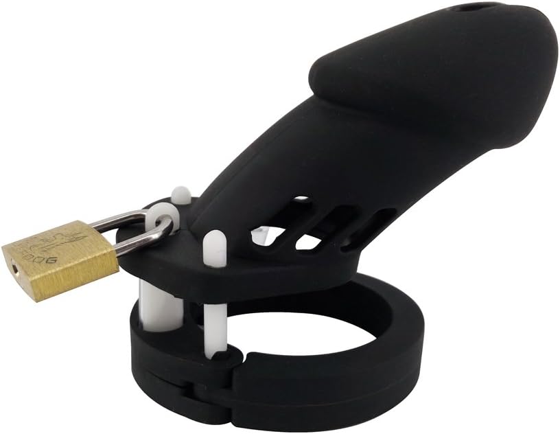 REDQIN Male's Silicone Device Control cage with 5 Rings (Black)