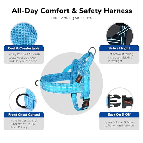 Image of Didog No Pull Dog Harness for Large Dogs, Breathable Mesh Padded, Blue, L | Quick Fit, Easy On and Off, Lightweight, Reflective Vest Harness for Night Safty, Easy for Walking and Training, Chest 26-32 inch