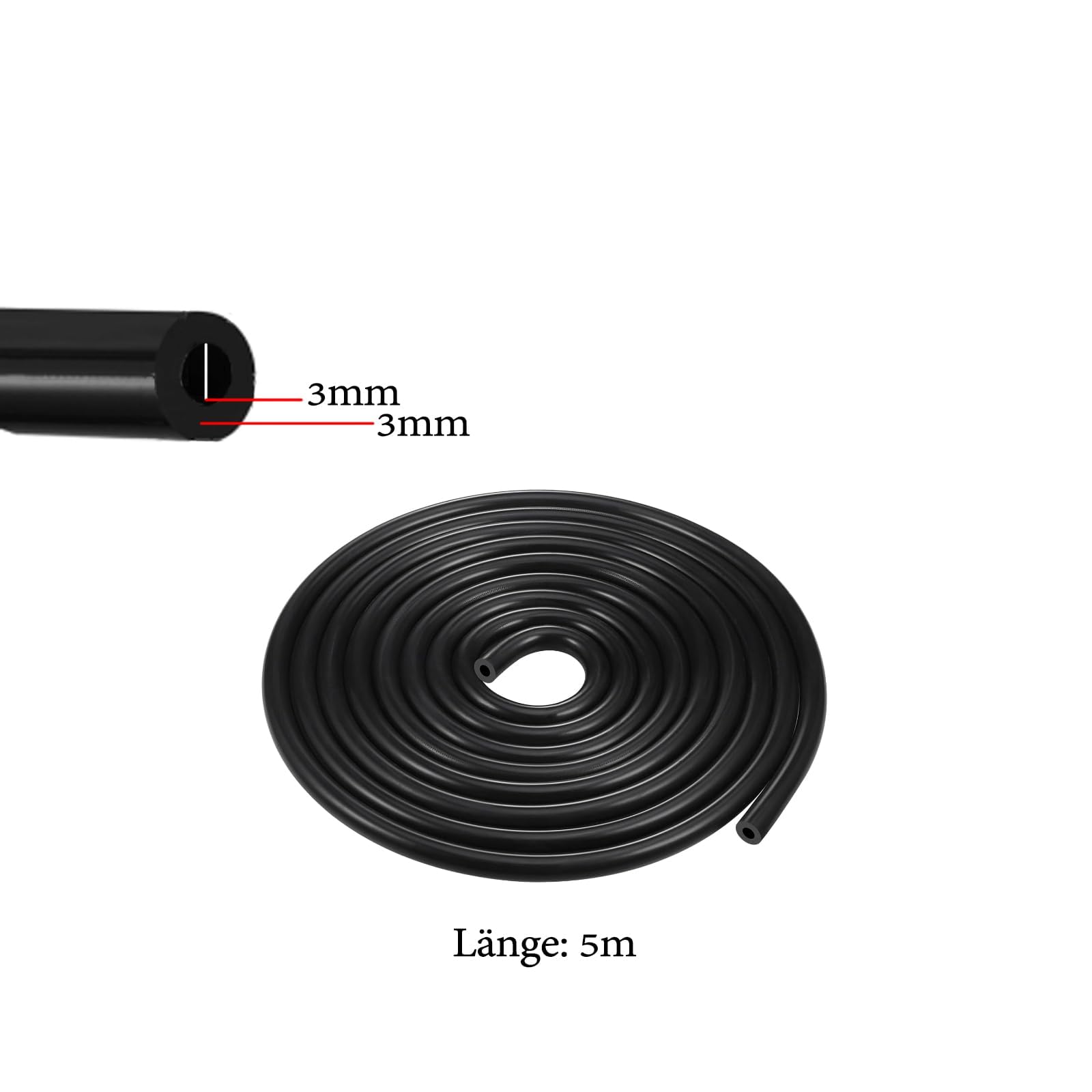 5 M Vakuumschlauch Silikon ID 3 Mm, OD 6 Mm – Mit 2 Klemmen, -40°C Bis 260°C – Für Auto, Pumpe & Co.