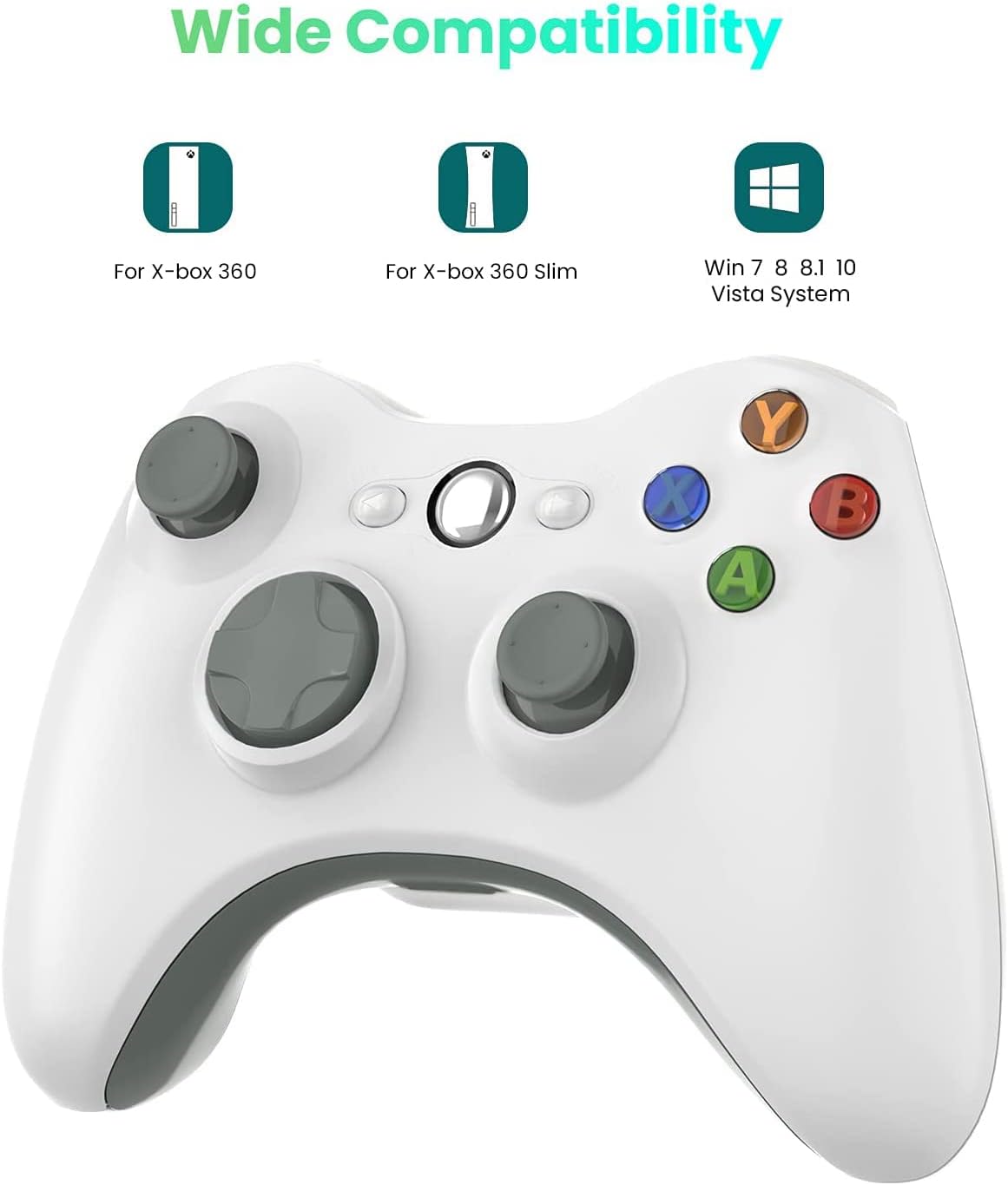 YCCSKY Wireless Controller for Xbox 360, 2.4GHz Enhanced Dual Vibration Game Controller with Receiver Remote Gamepad Joypad Joystick for Xbox 360 Slim PS3 and PC Windows 7/8/10 (White)