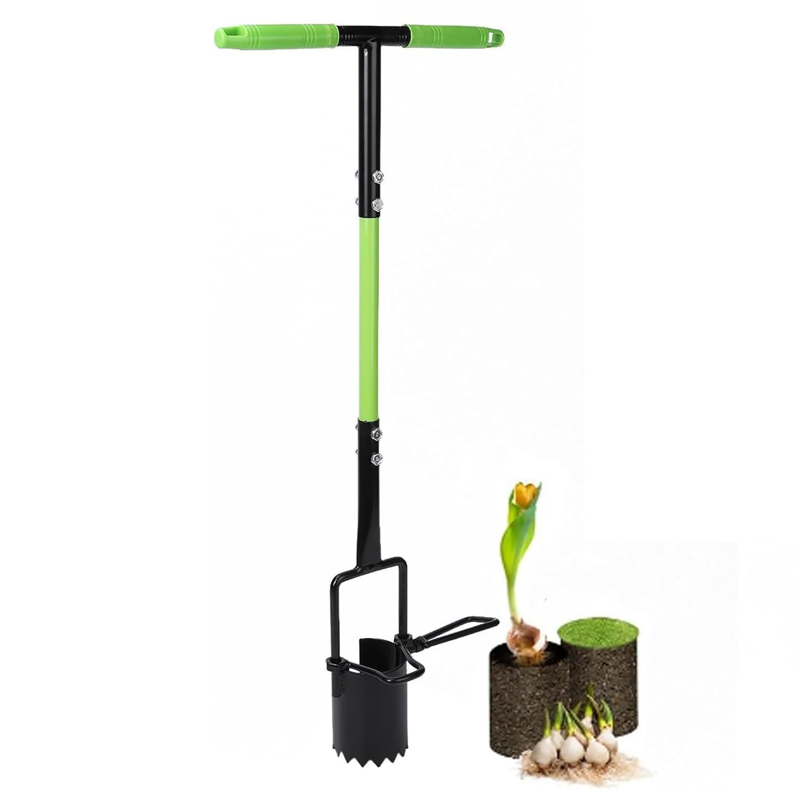 Trasplantador De Bulbos De Jardinería, Herramienta para Plantar Bulbos De Mango Largo, Plantador De Bulbos De Mango Largo con Base Dentada Y Pedal, Sin Necesidad De Manos Y Material Duradero