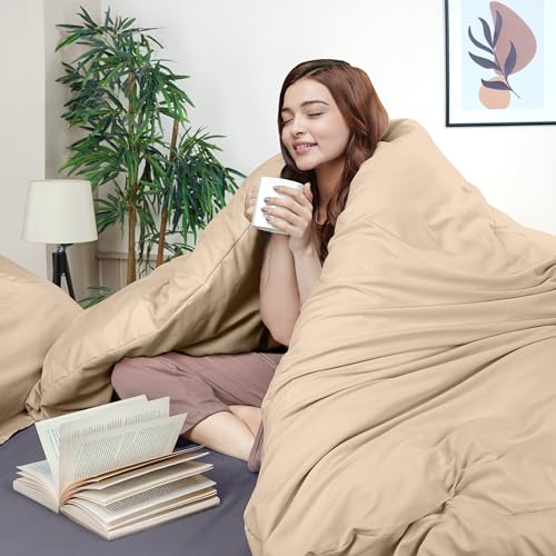 Utopia Bedding Duvet Cover King Size - 3 Piece with Zipper Closure - 1 Comforter Cover 104X90 Inches & 2 Pillow Shams 20X36 Inches (Beige) Comforter Not Included